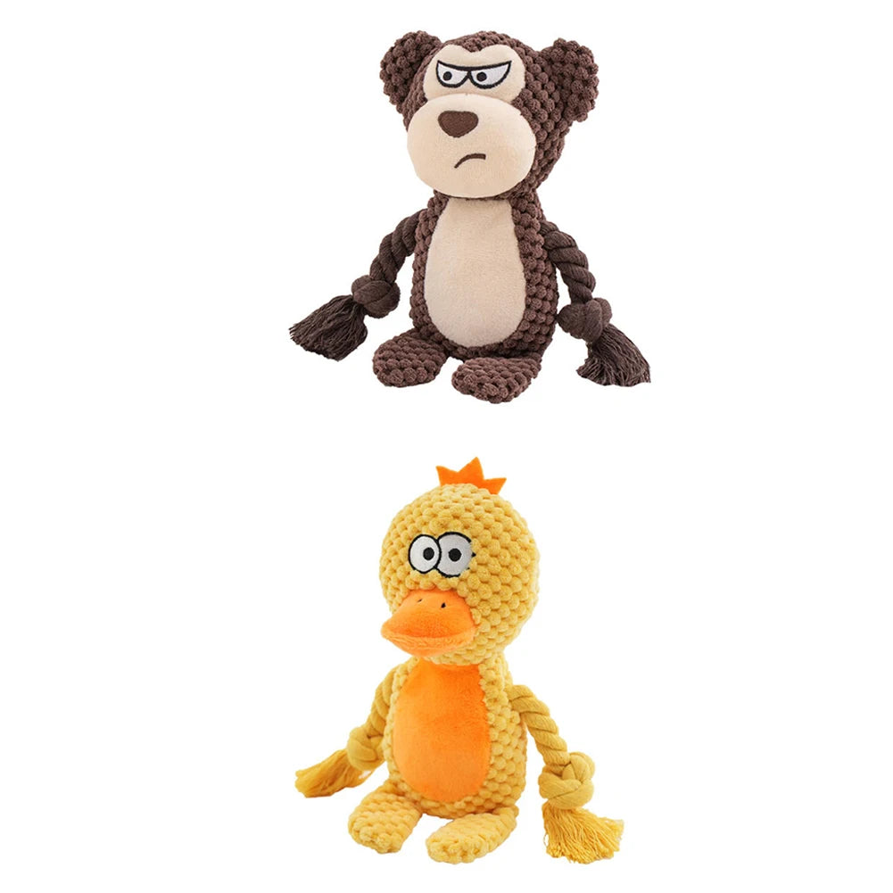 Dog Enrichment Toy Cute Animal Rope Dog Toy Plush Puppy Chew Pet Squeak Toy Cartoon Interactive Games For Dogs Stuff For Dogs