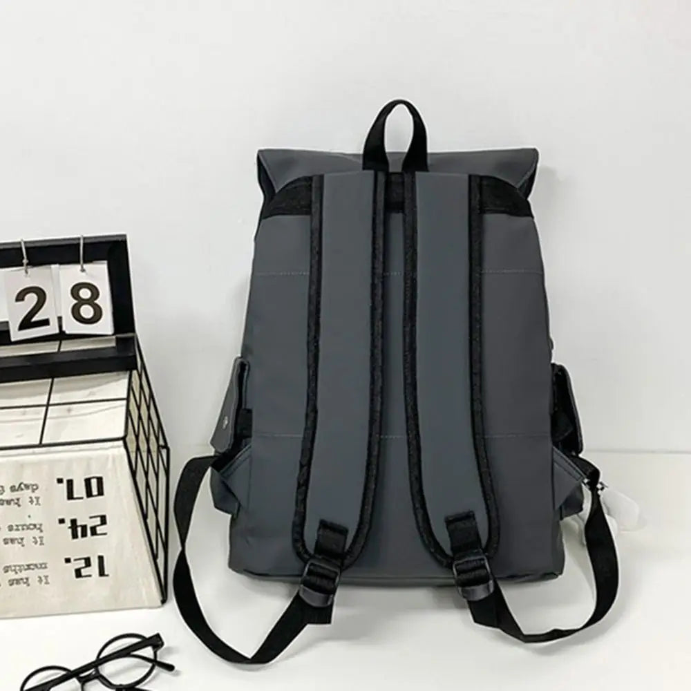 Large Capacity Men's Shoulder Bag Waterproof Multi Pocket Students School Bag Wear-Resistant Solid Color Business Backpack