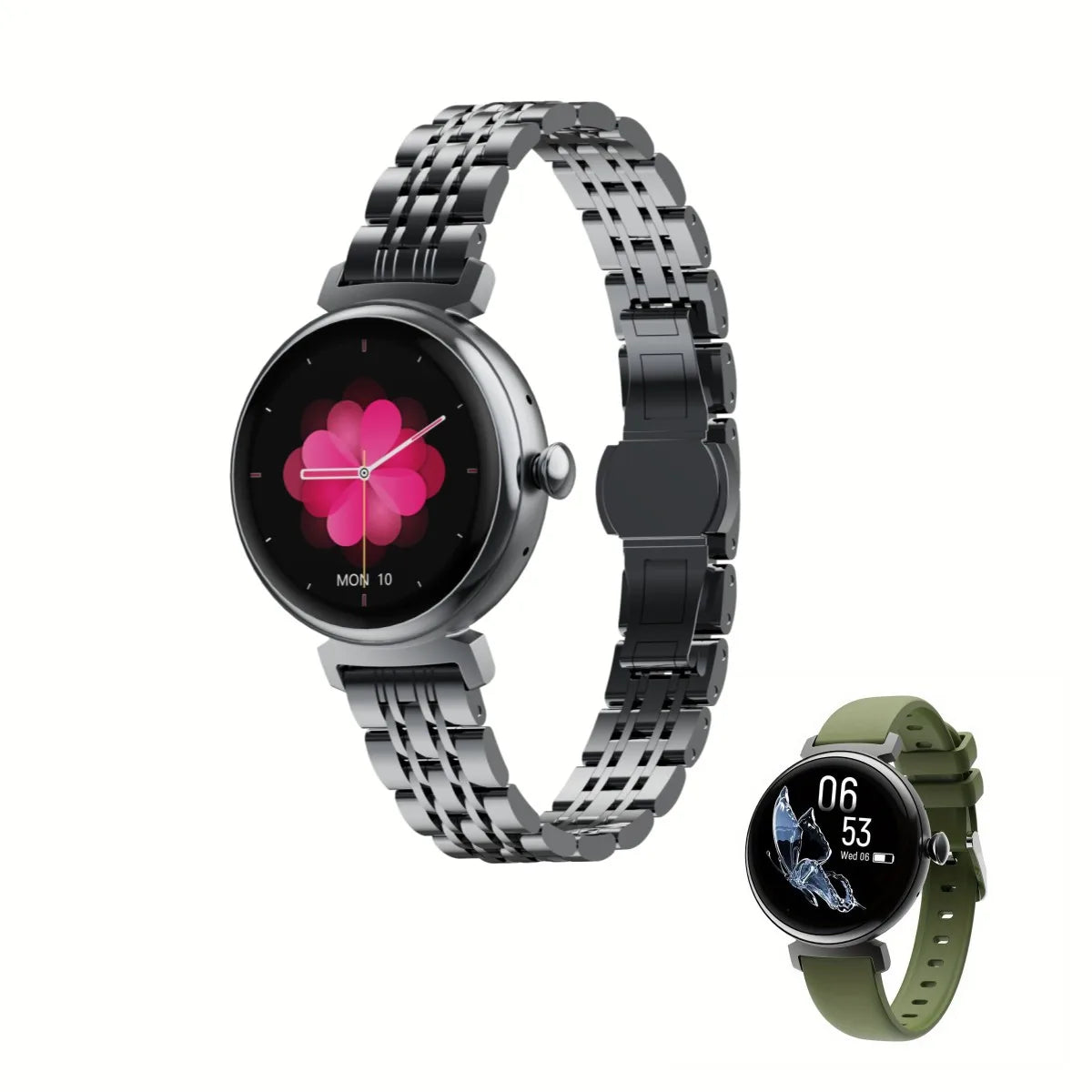 Rainbuvvy DM70 Steel Smart Watch AMLED Women Beautiful Wristwatch Supports IP68 BT Calling Sports Watch