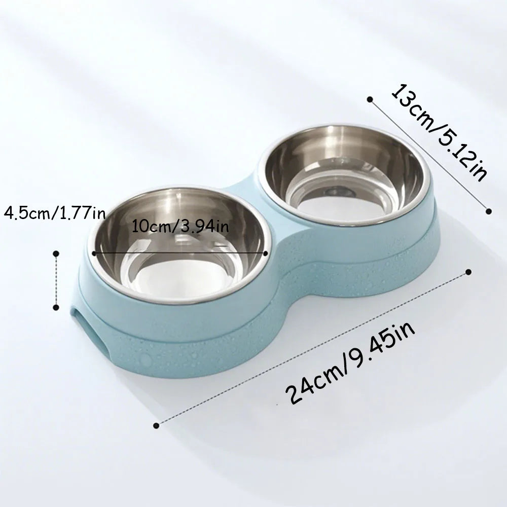 Pet Cat & Dog Dual Bowl - 2-in-1 Food & Water Bowl for Medium Cats, Puppies, Pet Feeding Supplies