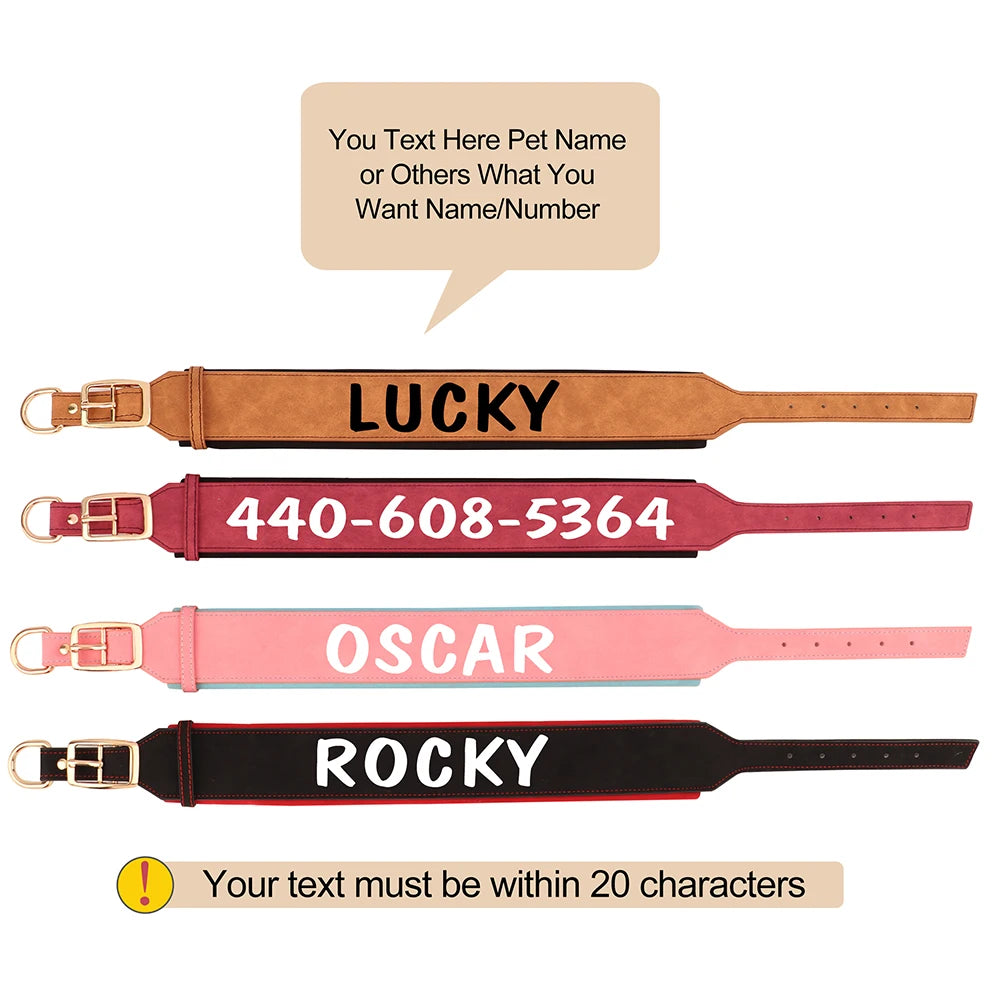 Customized Leather Dog Collar Personalized Wide Padded ID Collars Free Print Name Number For Medium Large Dogs Dogs Greyhound
