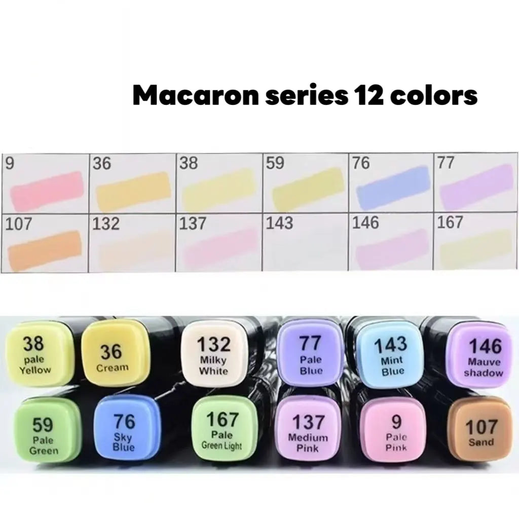 12 Colors Alcohol Based Markers Set Dual Tip Sketching Drawing Markers Animation for Adults Kids Painting School Supplies
