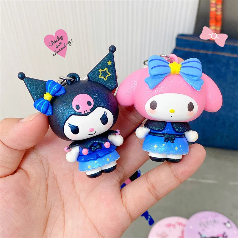 New Sanrio Kuromi 3D Keychain Kawaii Mymelody Cartoon Doll Couple Backpack Pendant Children's Birthday Toy Gift