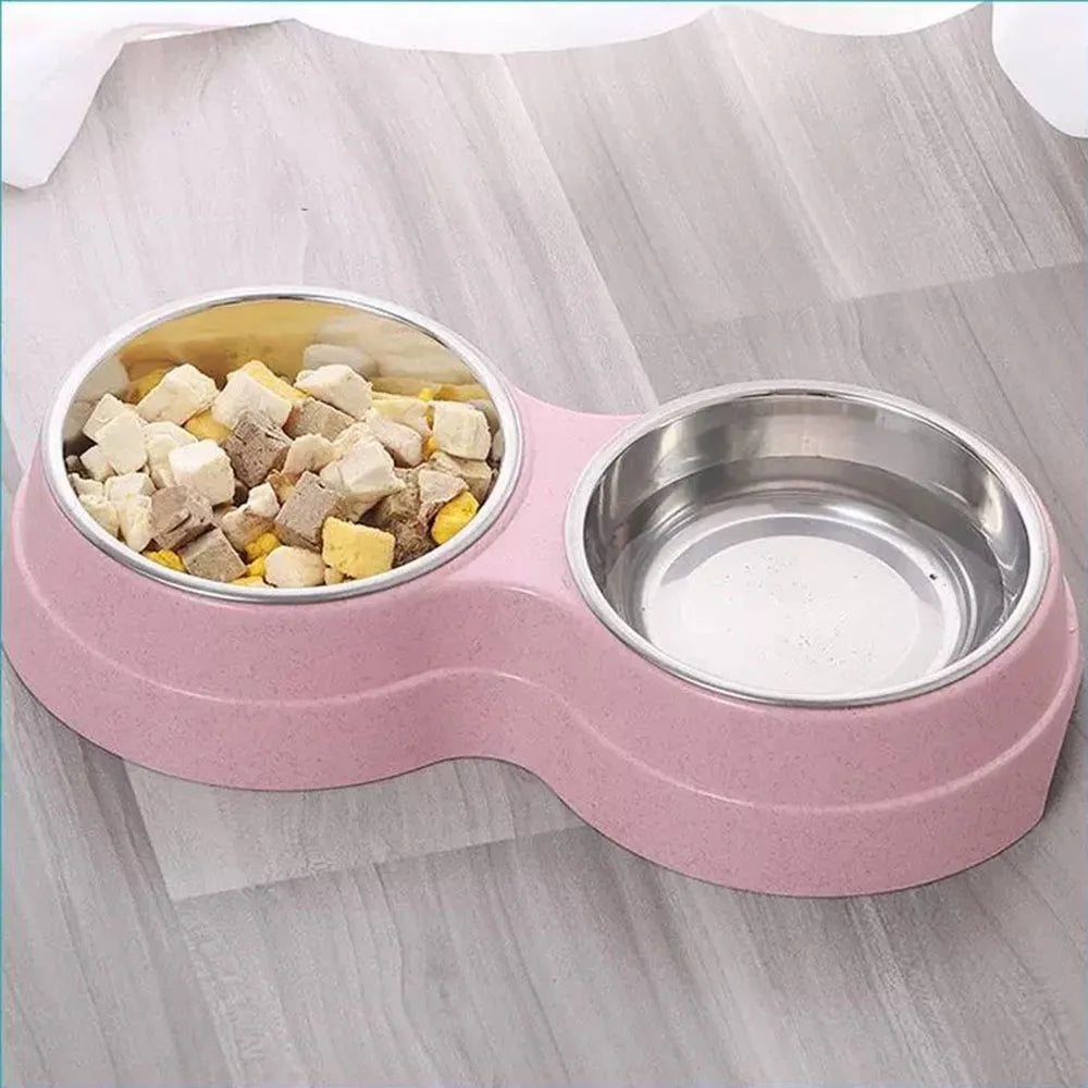 Pet Cat & Dog Dual Bowl - 2-in-1 Food & Water Bowl for Medium Cats, Puppies, Pet Feeding Supplies