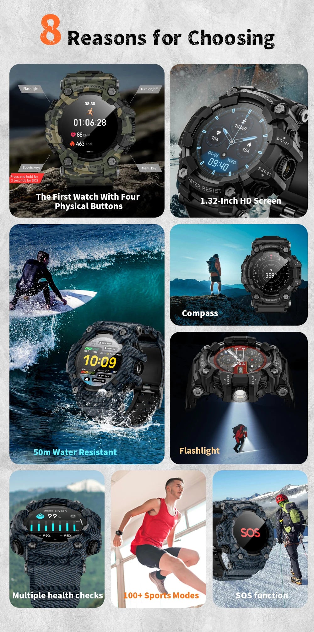 LOKMAT ATTACK-GT Upgrade Sport Smart Watch Waterproof Bluetooth Calls Rugged Smartwatches Flashlight Fitness Tracker for Phone