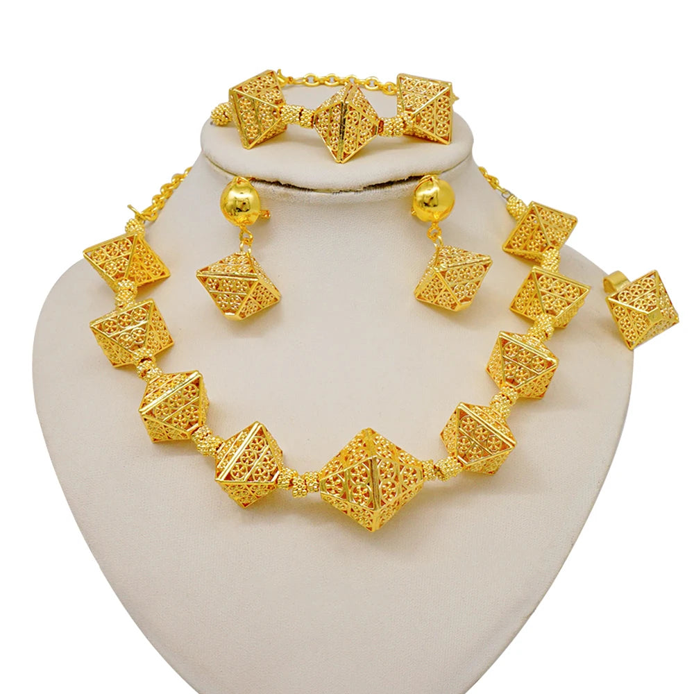 2023 Fine Jewelry Sets For Women Dubai Bridal Wedding Gifts Necklace Bracelet Earrings Ring Jewellery Set African Bead jewelry
