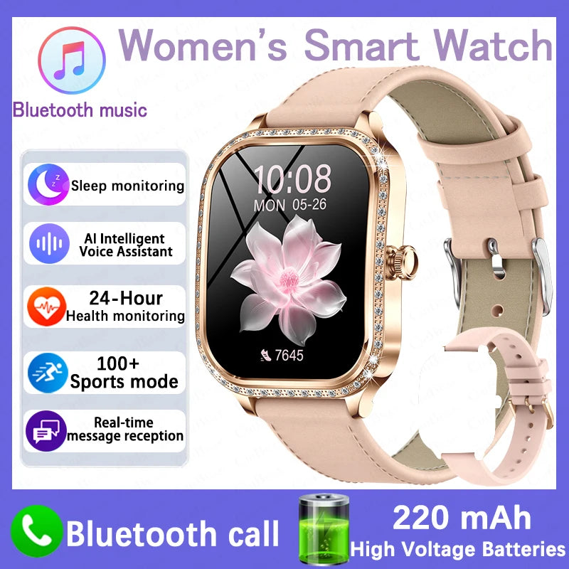 New Fashion Women Smart Watch 1.75inch Curved Screen Sports Bracelet BT HD Calling Clock IP68 Waterproof Diamond Case Smartwatch