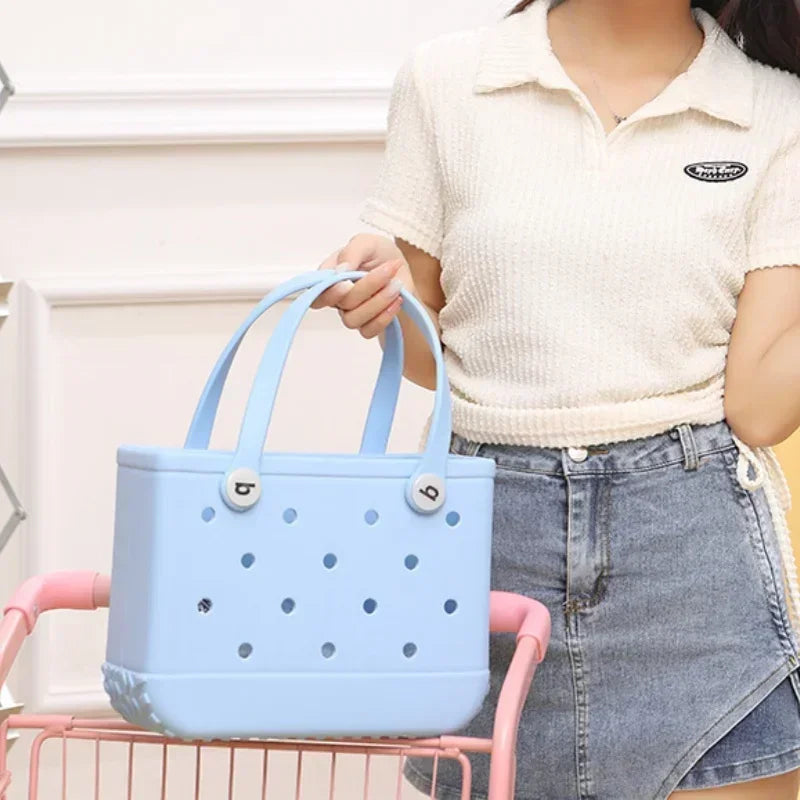 Waterproof Summer Storage Basket Mini Kid Beach Bogg Bag Women Shopping Bag Picnic Rubber Jelly Tote Bogg Bag Kid Purses