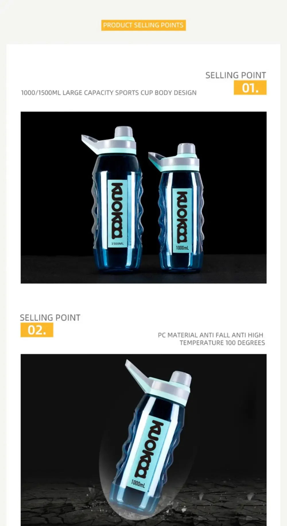 1/1.5L Leak Proof Water Cup Environmentally Plastic Water Bottles Sports Bottle Large Capacity Travel Water Bottle Flip