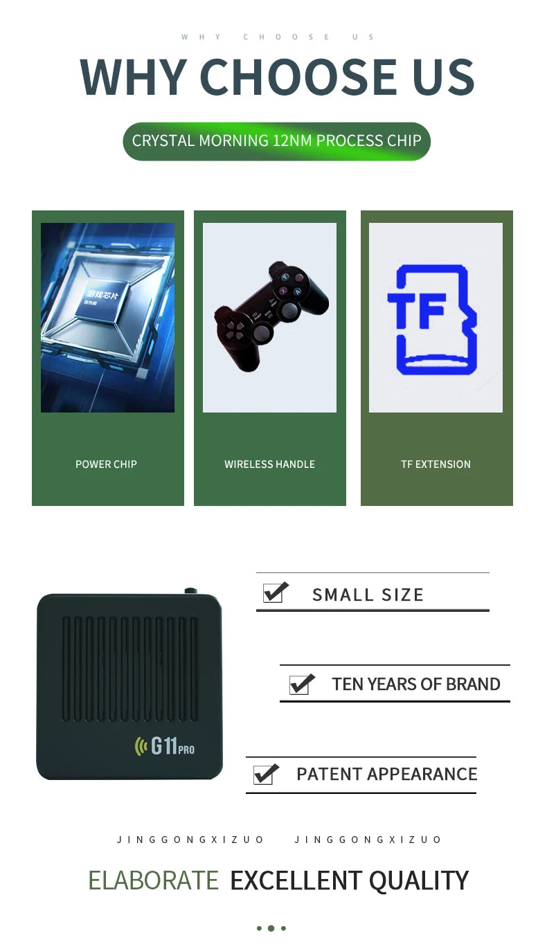 G11 Pro Game Box Video Game Console 256G Built-in 60000+ Retro Games 2.4G Wireless Gamepad 4K HD TV Box Game Console for PS1/GBA