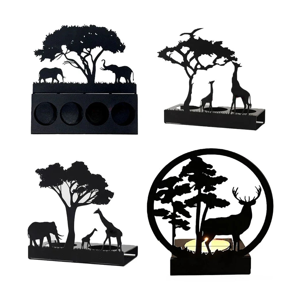 3D Animals Candle Container Silhouette Metal Iron Candlestick Holder Deer Elephant Giraffe Home Desktop Decor DIY Props Gift Kit