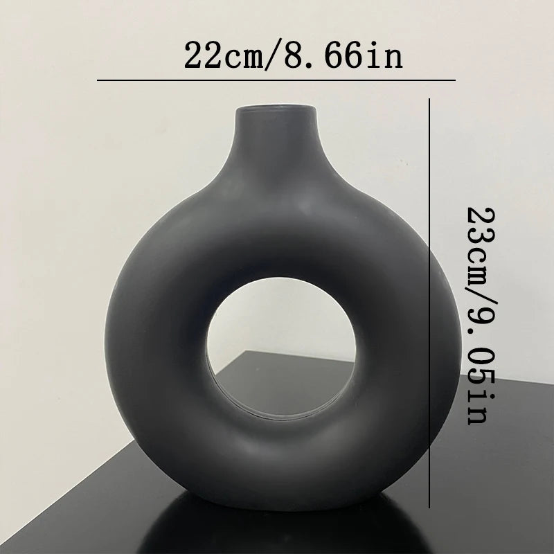 Nordic Plastic Flower Bottle Modern Style Circular Hollow Imitation Ceramic Fashion Living Room Home Office Desktop Decoration
