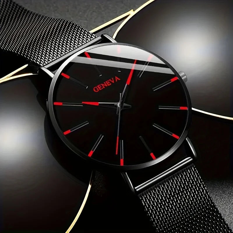 2-piece Fashion Men's Quartz Watch - Round with Date Function, Stainless Steel Strap