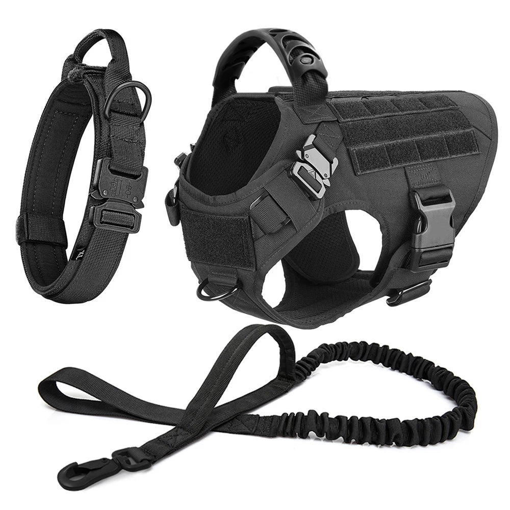 Large Dog Collar Military Dog Harness Leash Molle Pouches Pet Training Vest Tactical German Shepherd Harnesses Dogs Accessories