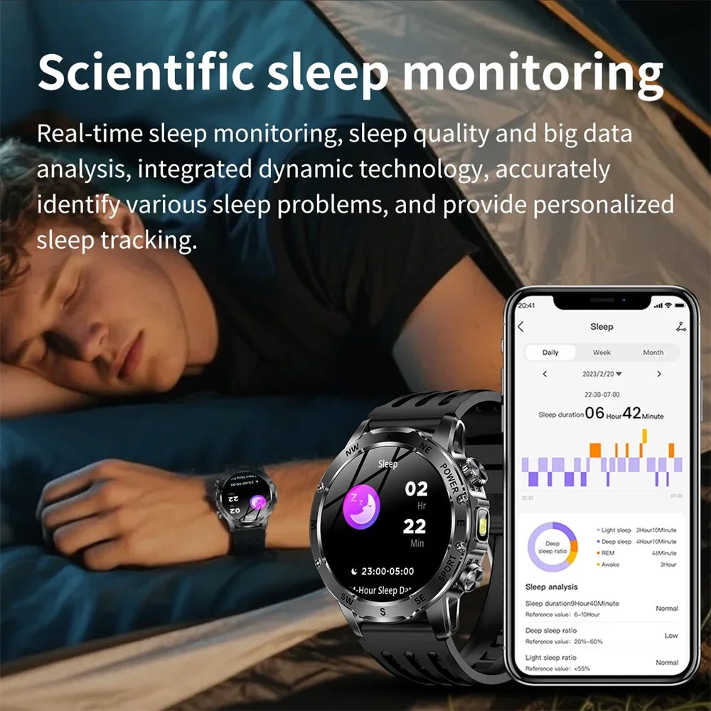 Outdoors Smart Watch Men Women BT Call Health Music 800Mah Battery Smartwatch Flashlight Compass Sports Fitness IP68 Waterproof