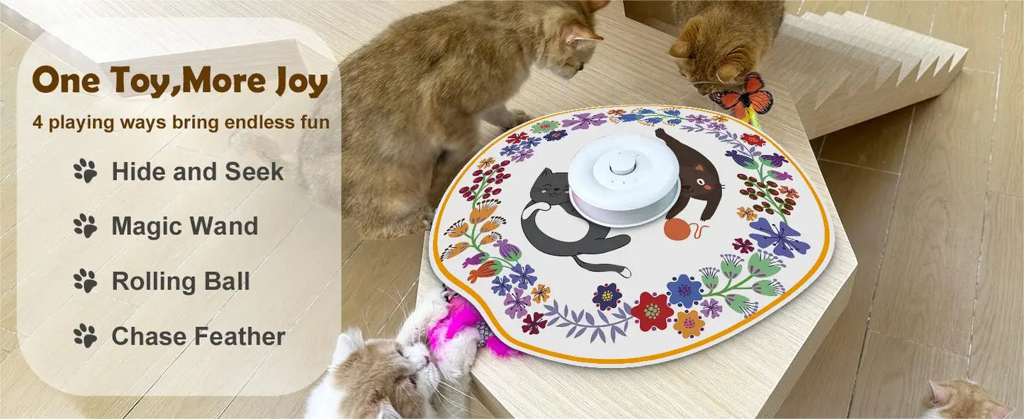 Cat Toys Rechargeable, 4 in 1 Hide and Seek Kitten Wand Toy, Automatic InteractiveToy for, Fluttering Butterfly, Chasing Feather