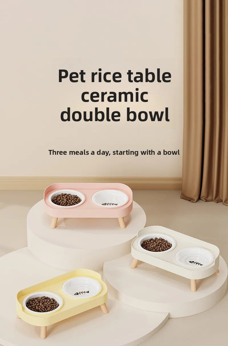 Pet Bowl PP Plastic Double Bowl Anti-killing Bowl Water and Grain Integrated Dog Bowl Cat Dog Water and Grain Bowl