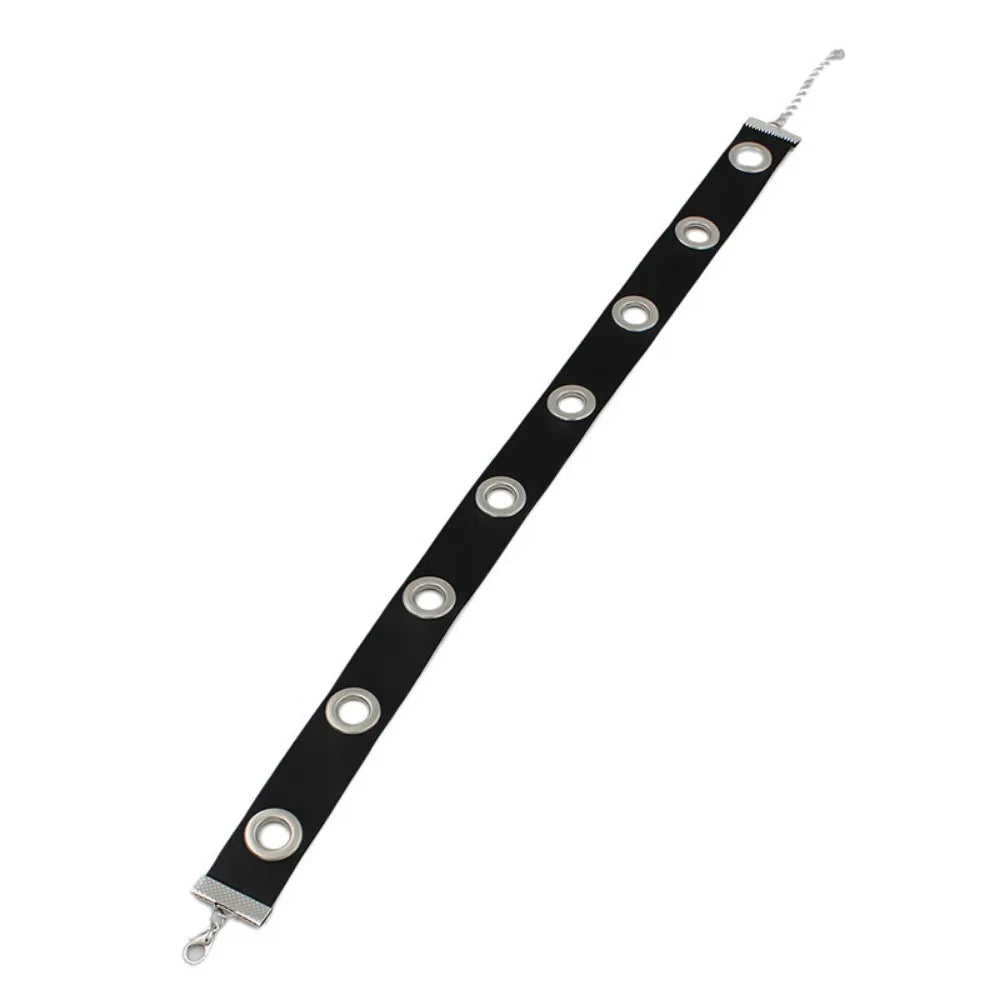 Round Choker Necklaces Collar Black Pu Leather Gothic Accessories Woman Punk Chocker Cosplay Jewelry