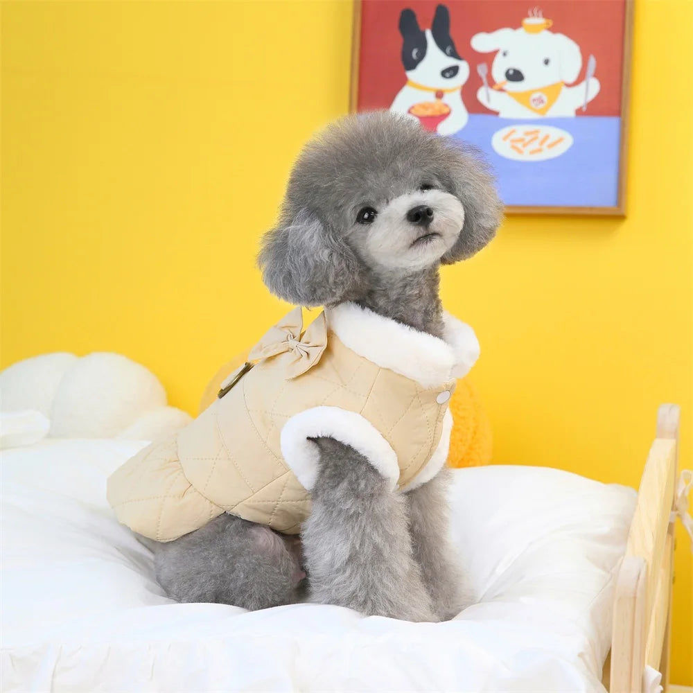 Pet Apparel Cat Dog Autumn Winter Thickness Warm Bow Princess Dress Suitable for Small Medium Dog Costume
