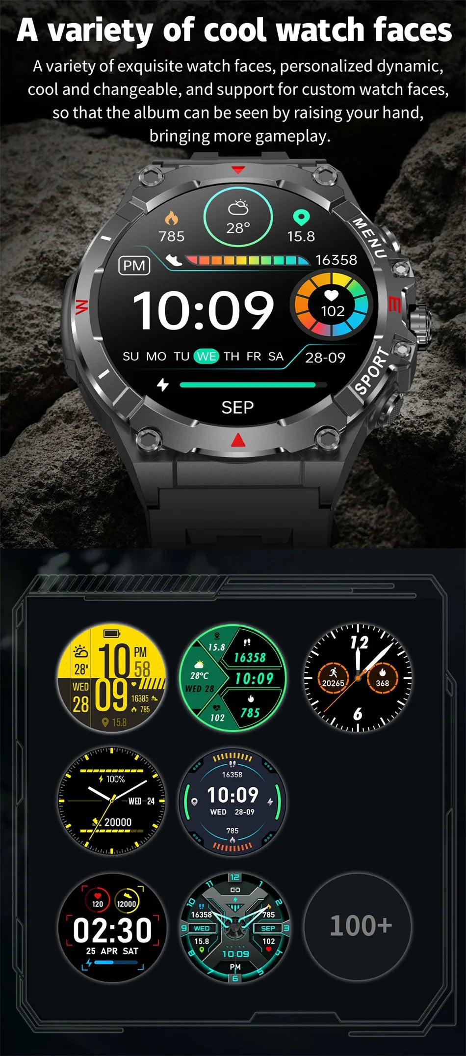 Military GPS Smart Watch Men AMOLED HD Screen Altitude Compass Heart Rate Sports Watch BT Calling IP68&10ATM Waterproof Watch