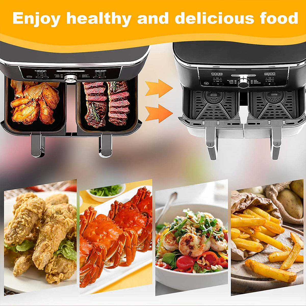 2Pcs Air Fryer Silicone Pot Liners 7.5 inch Hot Air Fryer Accessories Airfryer Baking Mould Reusable Non-Stick Square Tray