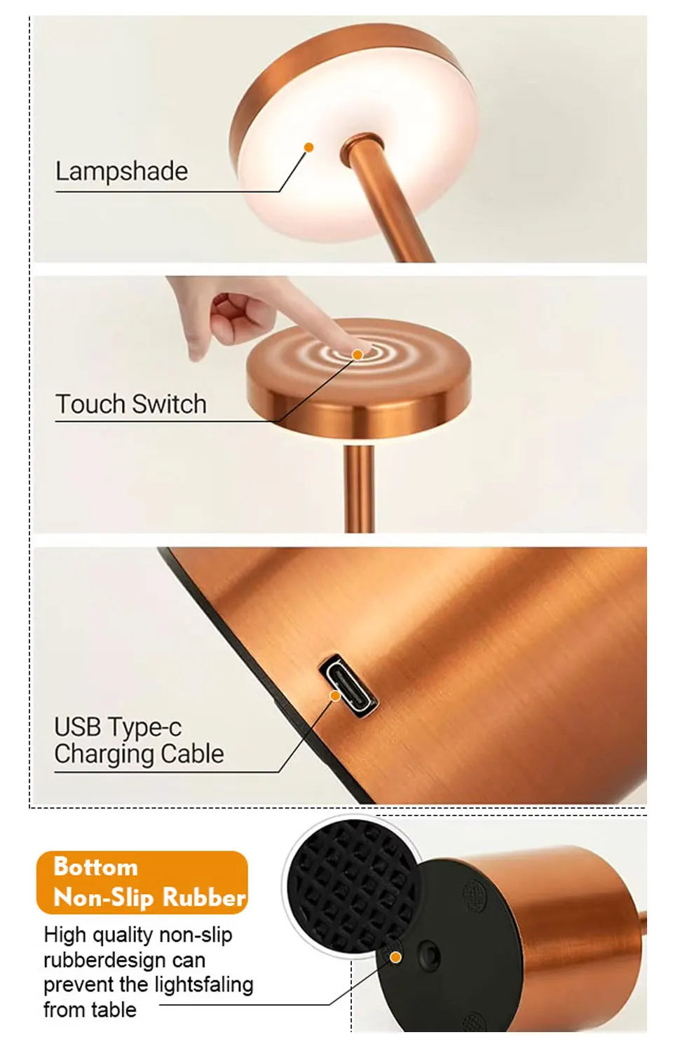Table lamp USB Rechargeable Wireless desk lamp Dimming Touch night light lamps home decor Retro Portable bedside lamp for room