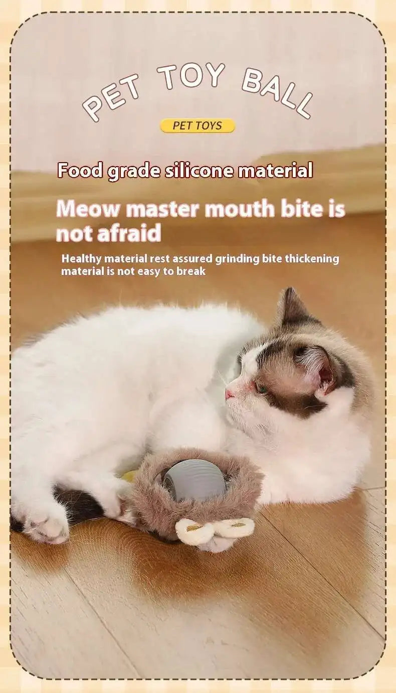Smart Interactive Cat Toys Ball Automatic Rolling Ball with Faux Tail USB Rechargeable Electric Pet Toy for Teaser and Training