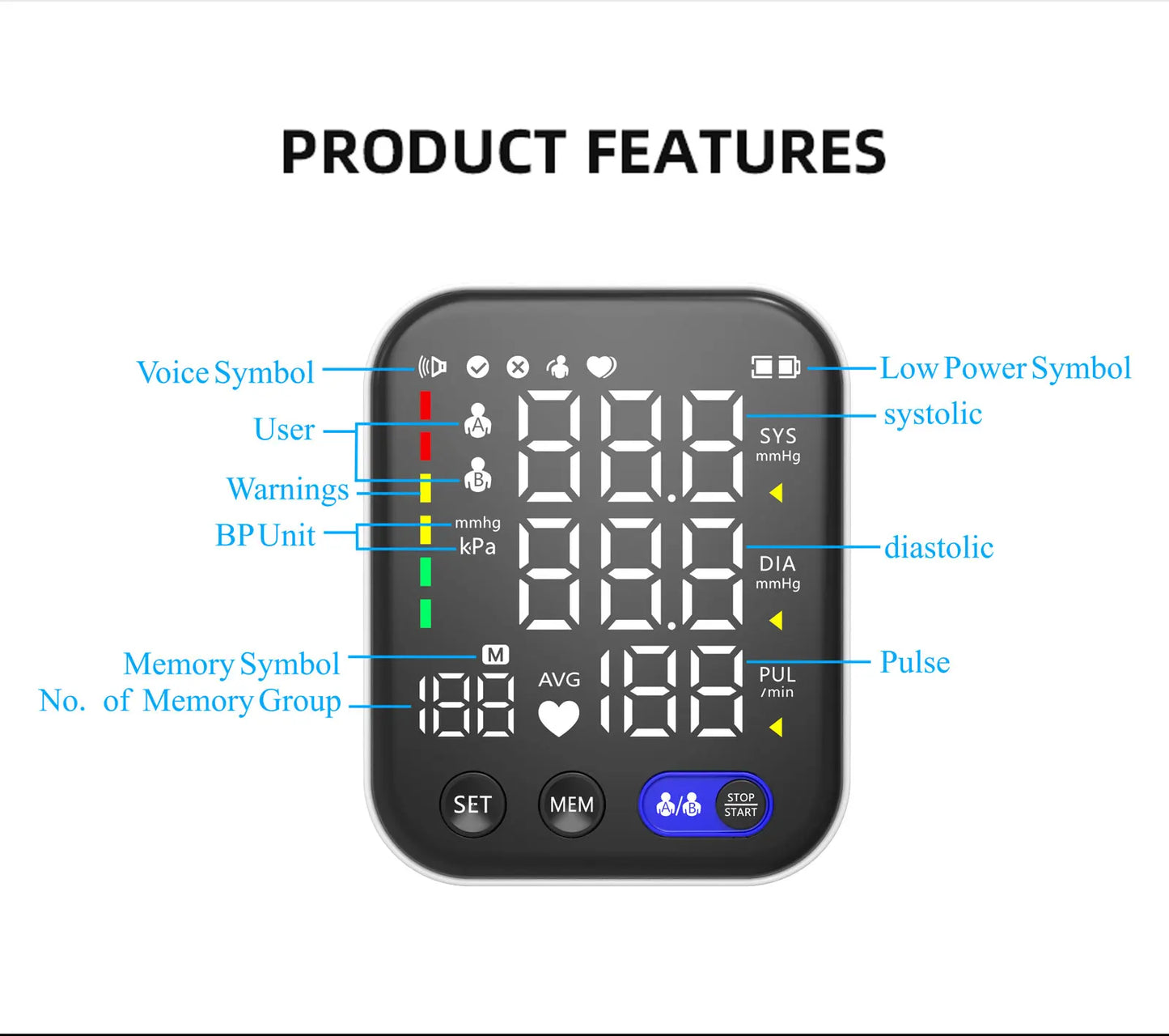 Medical Blood Pressure Monitor High Accurate Arm Cuff Tonometer Digital Sphygmomanometer Electronic Bp Monitors