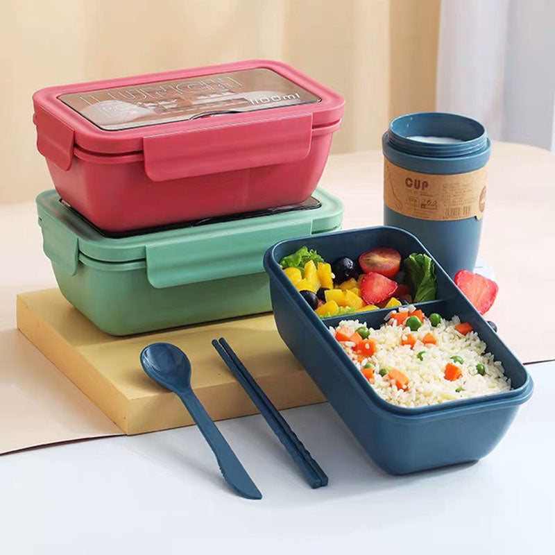 New Microwave Lunch containers Box with Compartments Bento Box Japanese Style Leakproof Food Container for Kids with Tableware