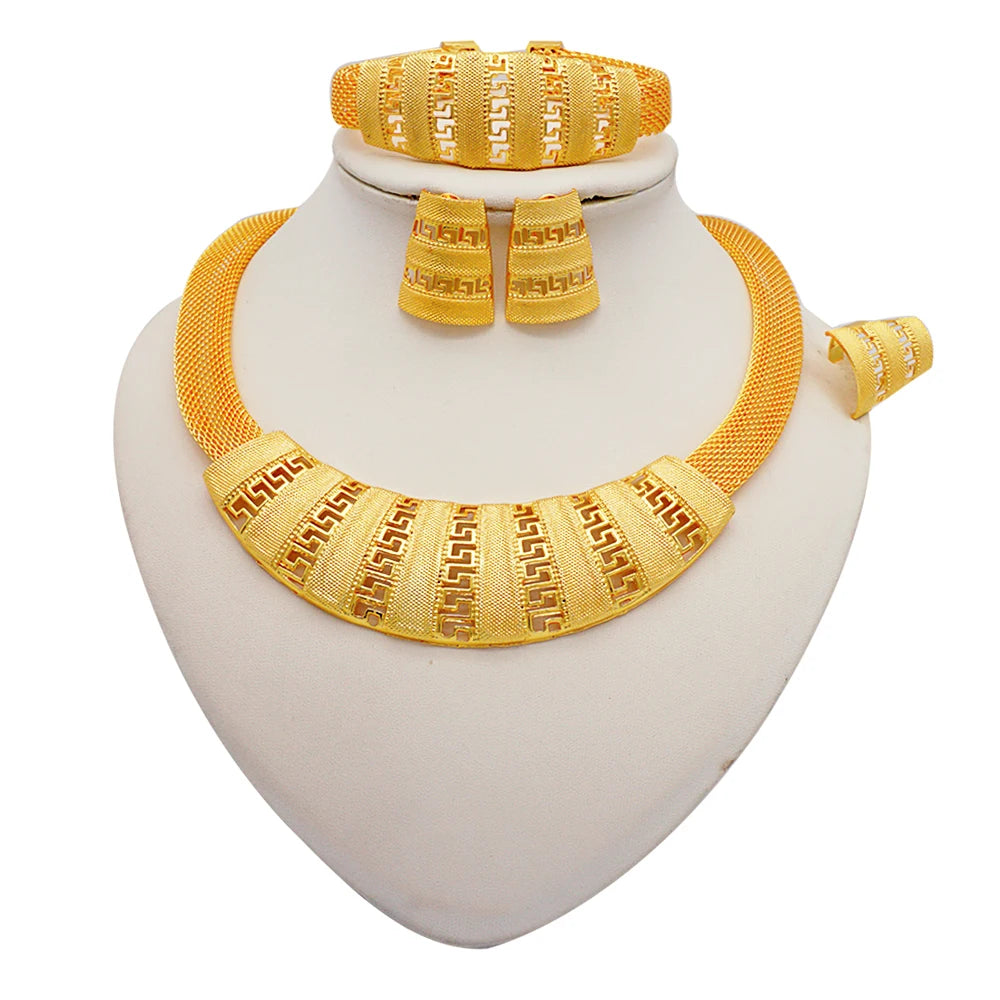 2023 Fine Jewelry Sets For Women Dubai Bridal Wedding Gifts Necklace Bracelet Earrings Ring Jewellery Set African Bead jewelry