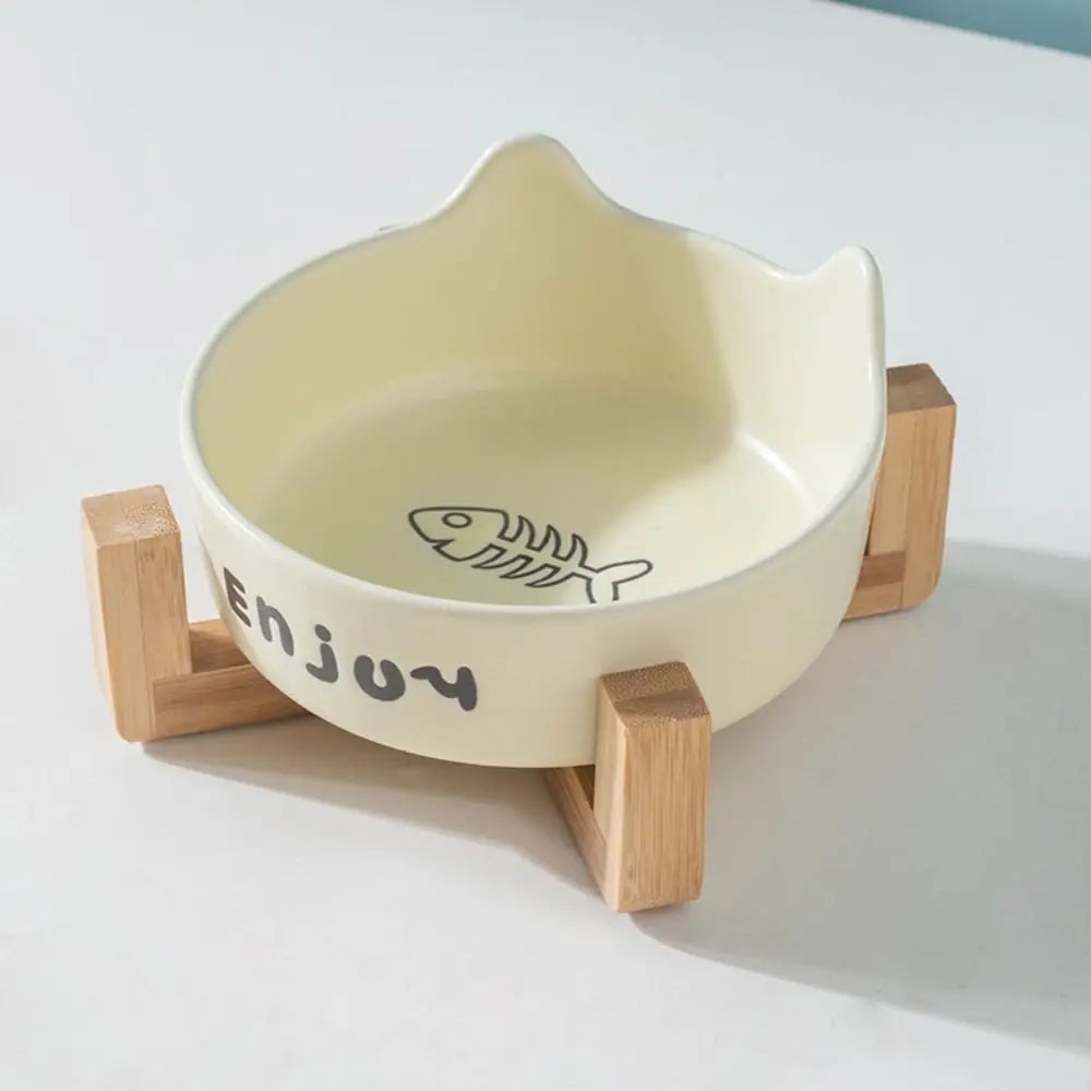 Ceramic Pet Bowl Cute Single/Double Bowl Dog Food Feeding Basin Large Capacity with Rack Pet Drinking Feeder Neck Protection