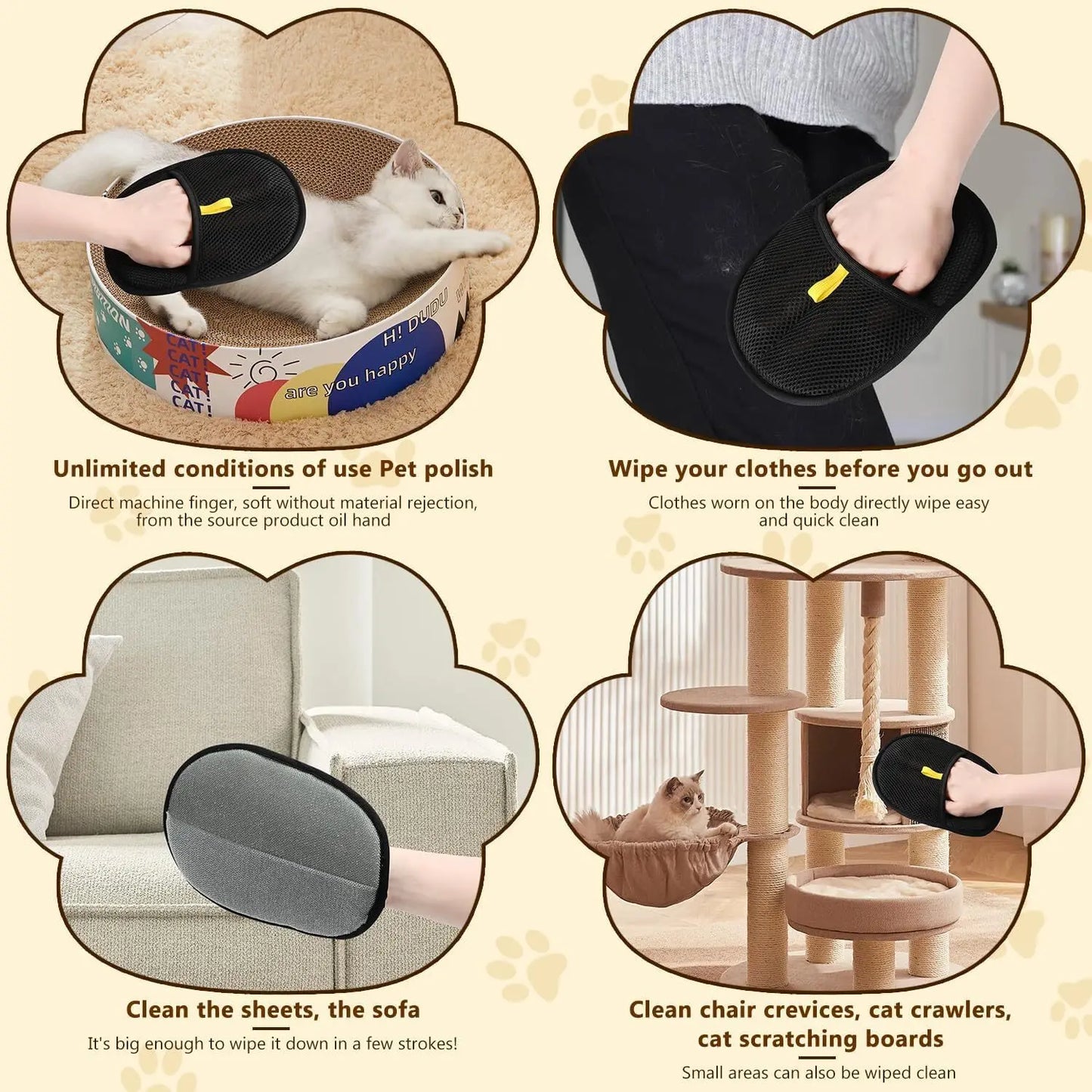 Upgrated Pet Hair Remover Glove Double-Sided Fur Gloves Cat Dog Fur Magnet Gloves for Washing Deshedding Cleaning Carpets Sofas