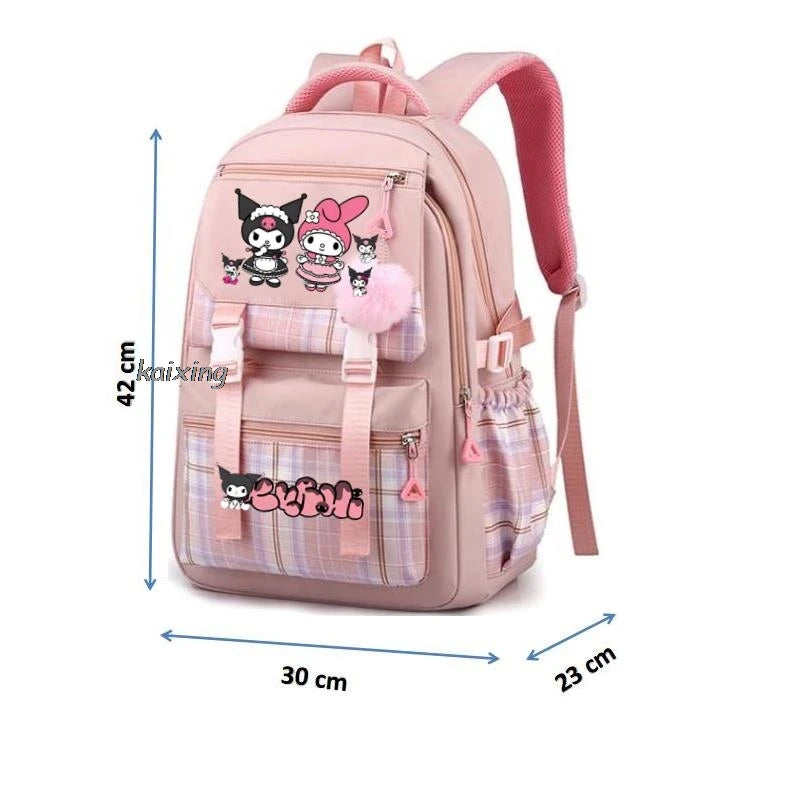 Lovely Kuromi Melody Backpacks Cosplay Plaid Women Men multi-pocket Lightweight School Bags Travel Ins Capacity Laptop Mochilas