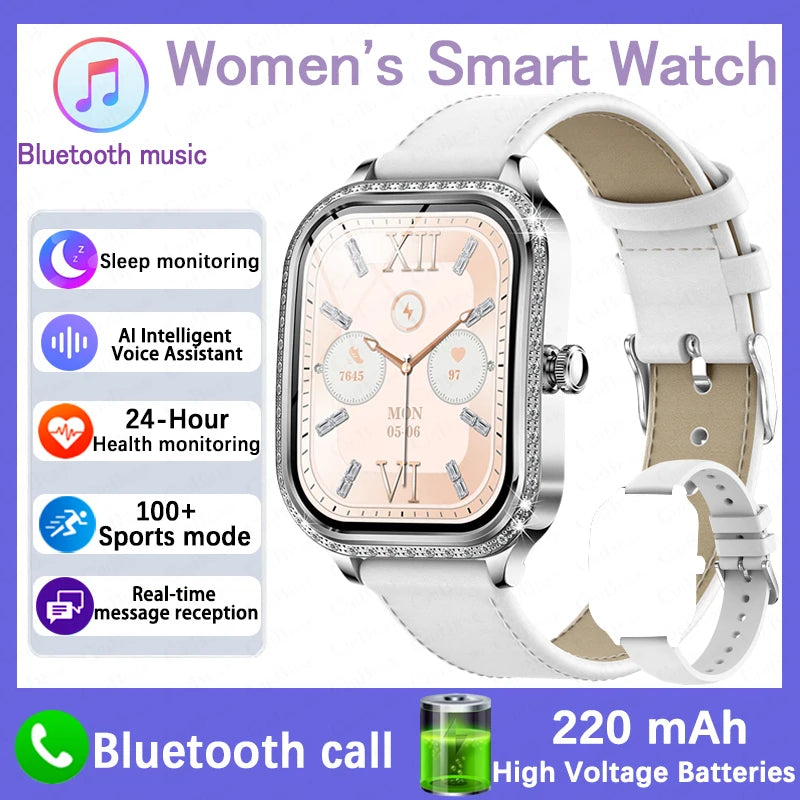 New Fashion Women Smart Watch 1.75inch Curved Screen Sports Bracelet BT HD Calling Clock IP68 Waterproof Diamond Case Smartwatch