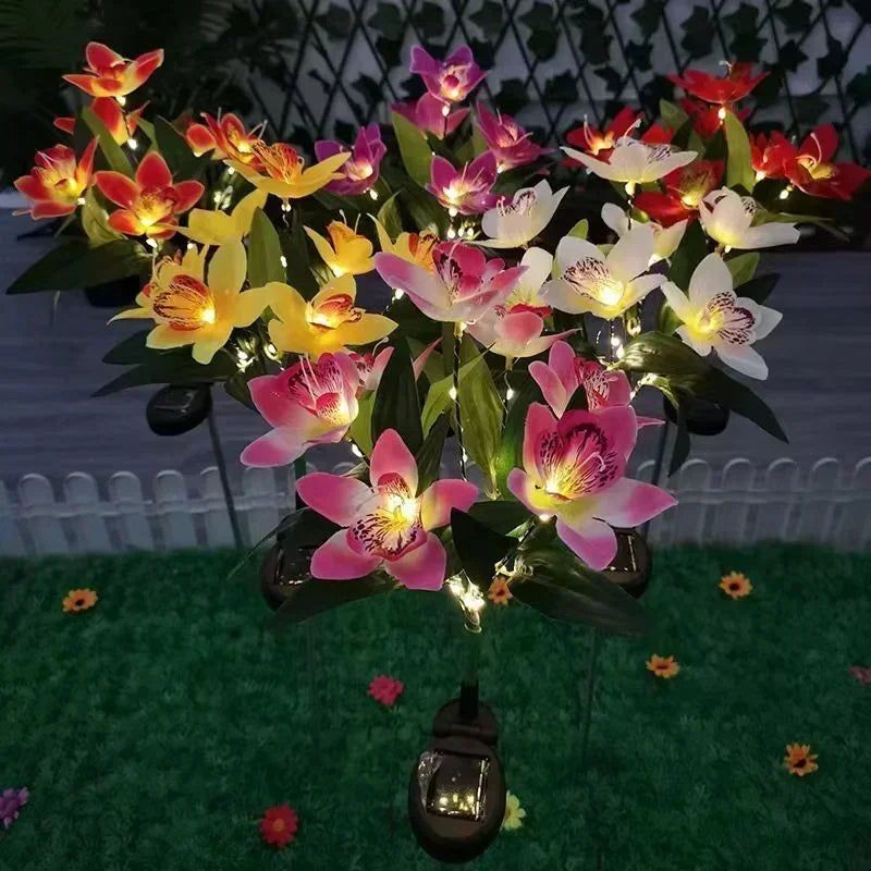 Garden Summer Decor LED Lawn Lamp Artificial Orchid Solar Landscape Ground Lights for Home Camping Wedding Party Decoration