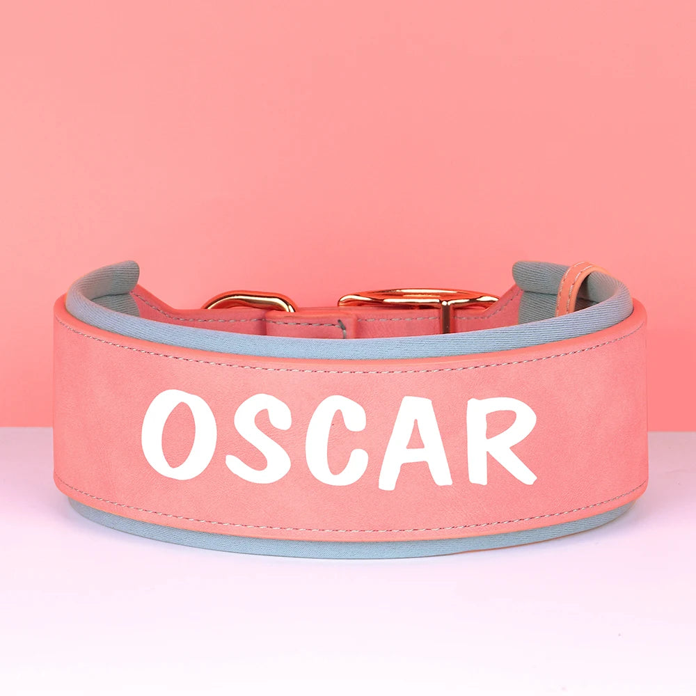 Customized Leather Dog Collar Personalized Wide Padded ID Collars Free Print Name Number For Medium Large Dogs Dogs Greyhound
