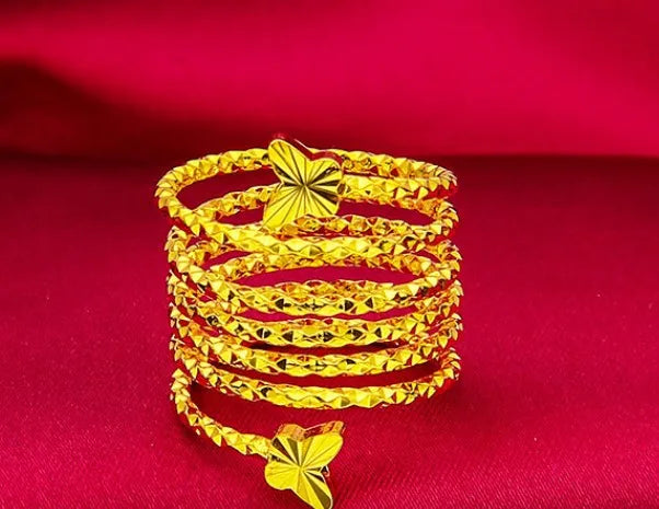 Dubai Spiral Flower Ring Brazilian Women 24K Gold Color Wedding Bride Arabic Ethiopian Big Nigerian Jewellery Moroccan Resizable