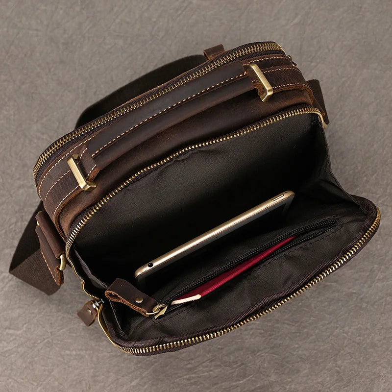 Newsbirds Leather Shoulder Bag Vintage Style Crossbody Bag Books School Bag Of Men Male Daily Messenger Bag Crazy Horse Skin