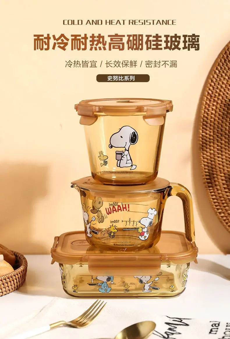 Snoopy Multi-Layer Stainless Steel Lunch Box Tinted Glass Food Portable Thermal Lunchbox Picnic Office Kids Workers School Bento