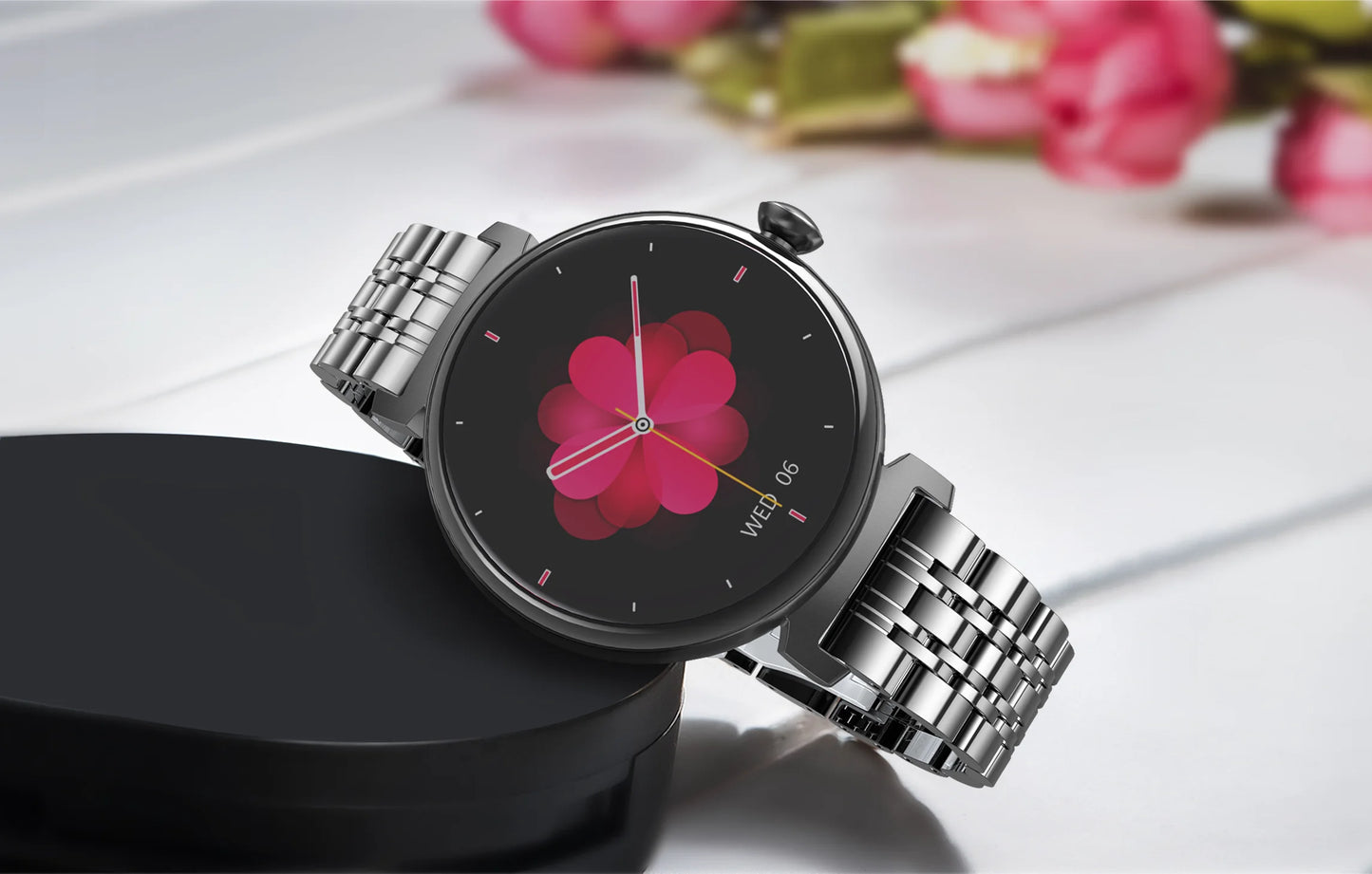 Rainbuvvy DM70 Steel Smart Watch AMLED Women Beautiful Wristwatch Supports IP68 BT Calling Sports Watch