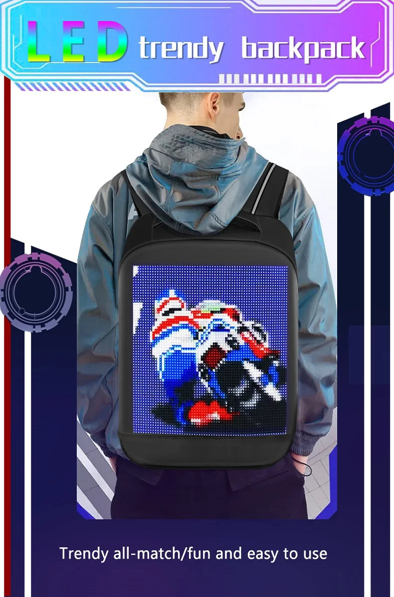 Fashion Custom APP Programmable Smart Led GIF Picture Advertising Backpack