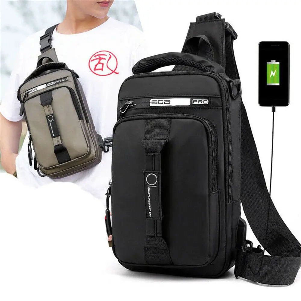 Anti-theft Chest Shoulder Bag Men's Sling Crossbody Bag Messenger Backpack USB Port Bag