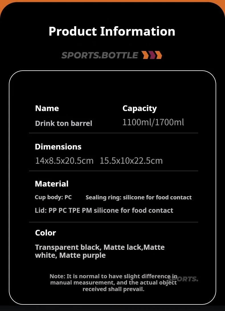 GIANXI Kettle 1.7L Large Capacity Portable Sports Kettles Outdoor Sealed Leak Proof Double Drink Sports Water Cup