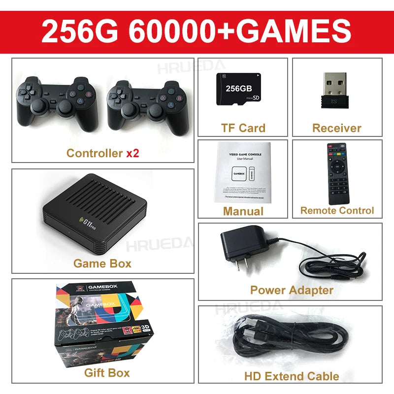 G11 Pro Game Box Video Game Console 256G Built-in 60000+ Retro Games 2.4G Wireless Gamepad 4K HD TV Box Game Console for PS1/GBA