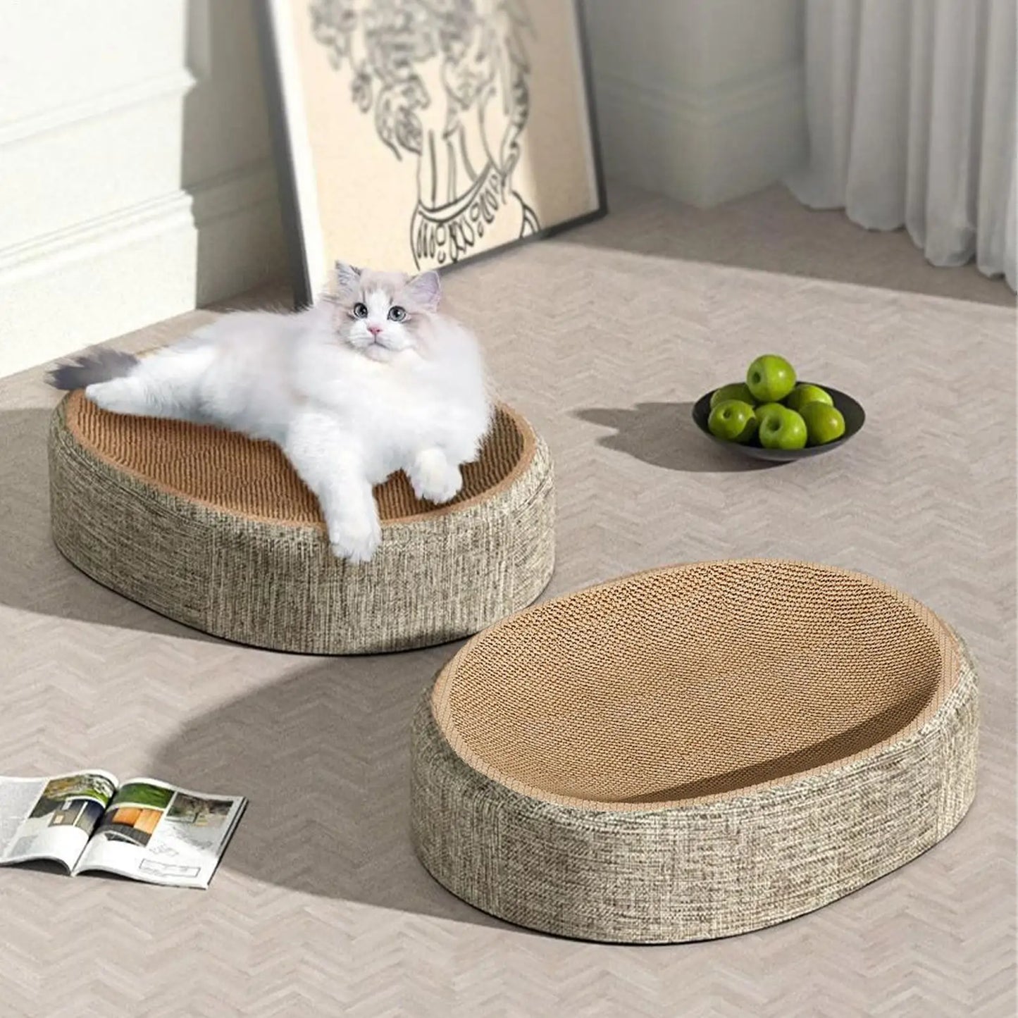 Oval Shaped Scratch Pad For Cats Sisal Scratching Cat Bed Multipurpose Pet Sleeping Mat Wear-Resistant Cat Scratch Bed Nest 