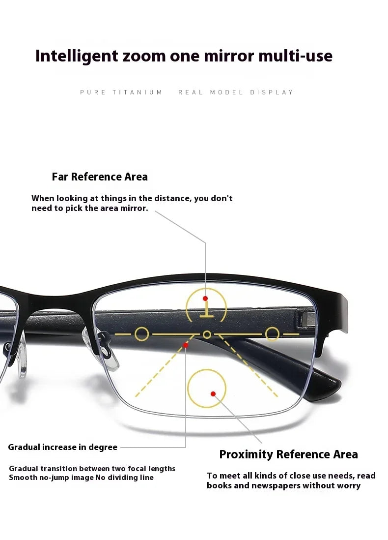 Metal Frame Far Sighted Eyeglasses with Sunshades Smart Photochromic Multifocal Reading Glasses Men Business Presbyopia Eyewear