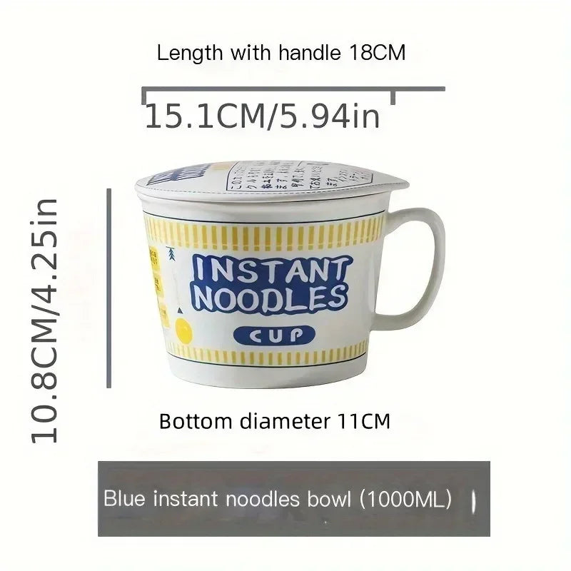 1pc Large Capacity Ceramic Instant Noodle Bowl with Cover,Perfect for Dorms and Home Kitchens - Keep Your Noodles Fresh and Warm