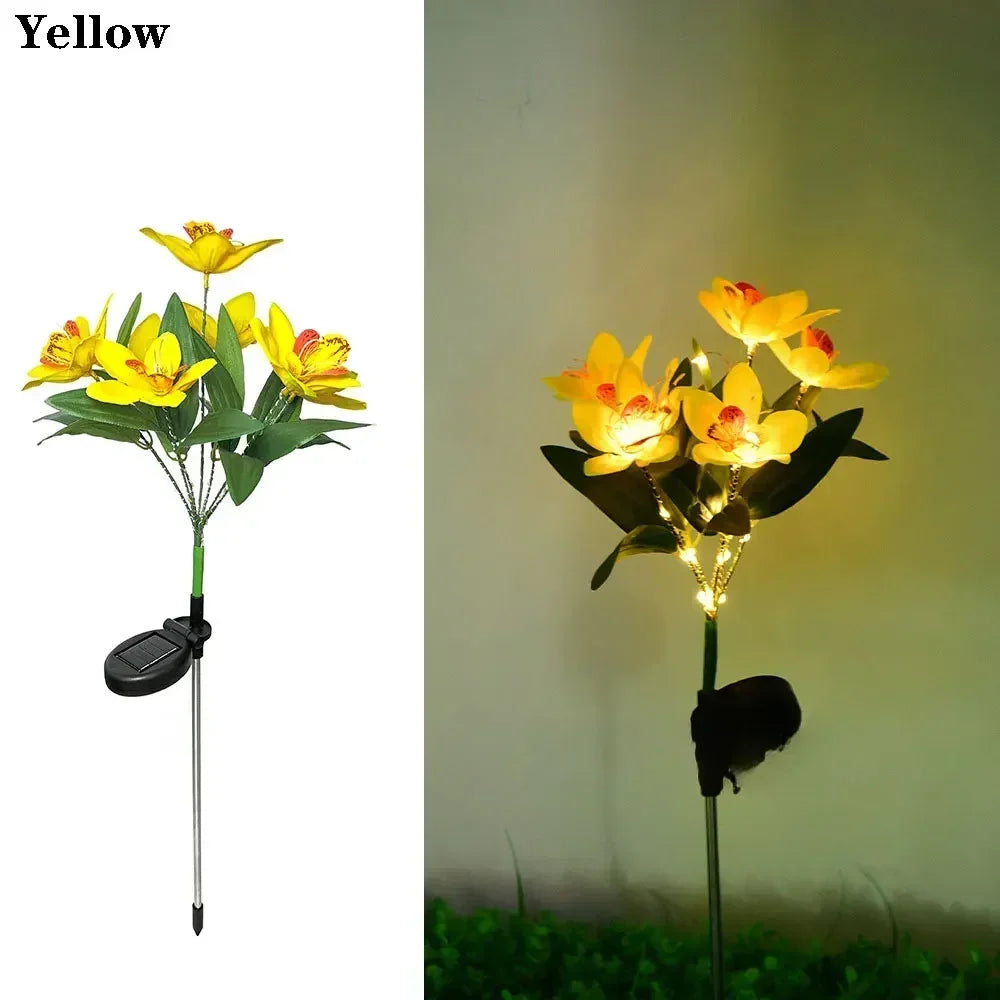 Garden Summer Decor LED Lawn Lamp Artificial Orchid Solar Landscape Ground Lights for Home Camping Wedding Party Decoration