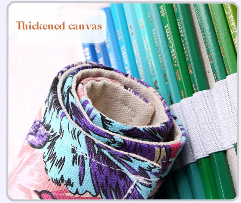 48 Holes Roll Colored Art Pencil Case Kawaii School Students Supplies Paint Brush Pen Bag Cute Pencil Cases Stationery