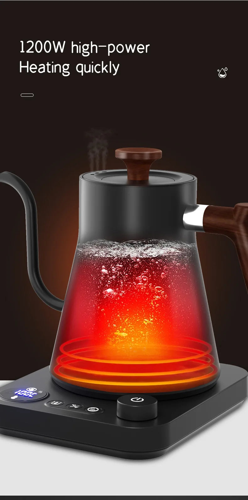 1200W Electric Gooseneck Kettle Hand Brewed Kettle Coffee Pot Intelligent Constant Temperature Control Tea Pot Electric Kettle